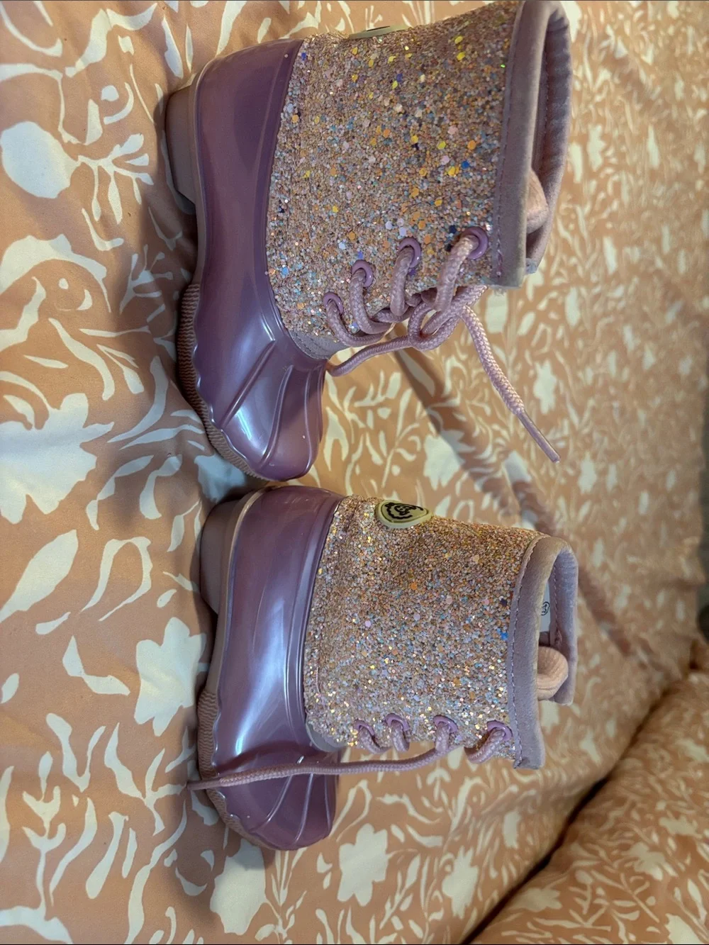 Adrienne Vittadini Pink Glitter Duck Boots for Kids